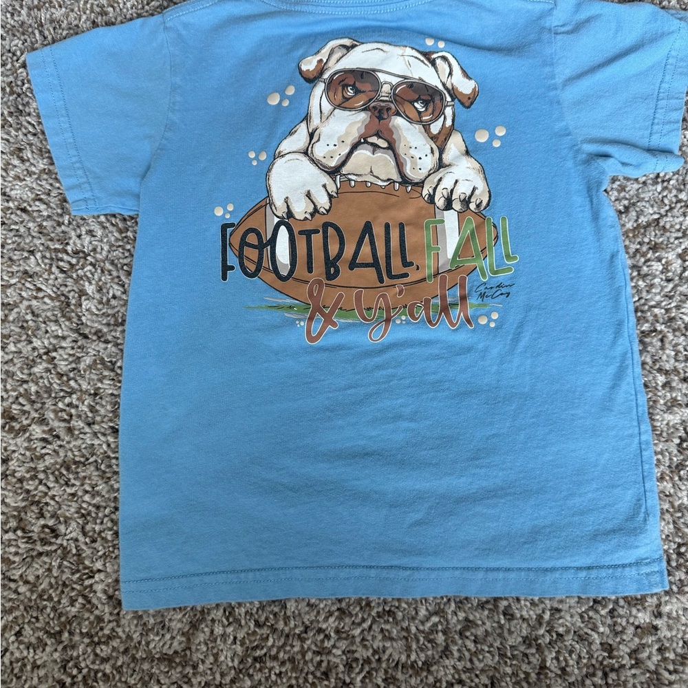 Blue Tee with Bulldog Football Design